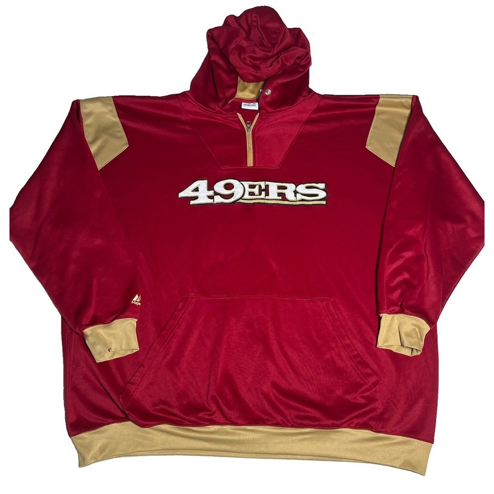 Majestic San Francisco 49ers NFL Football 1/4 Zip Pullover Hoodie Red/Gold 4XL